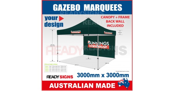 Gazebo Marquee 3M X 3M with Printed Canopy and Back Wall